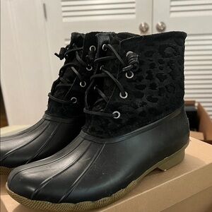 Sperry Black Leopard Lace-Up Boots
